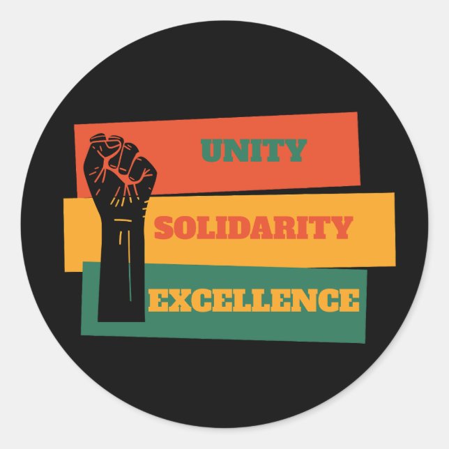 Unity, Solidarity, Excellence Black History Month Classic Round Sticker (Front)
