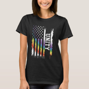 Unity United States Distressed Rainbow w US Flag T-Shirt