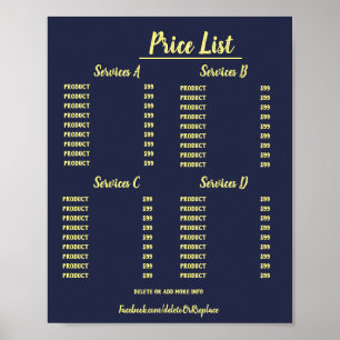 Universal customisable price list. poster