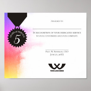 Universal employee anniversary award certificate poster