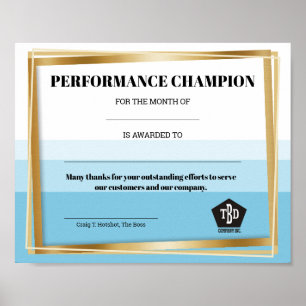 Universal employee recognition award certificate poster