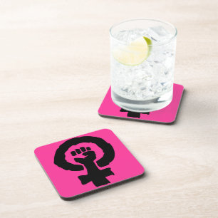 Universal Female symbol Solidarity hand Hot Pink Coaster