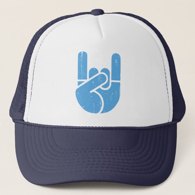 Universal Rock Hand -blue Trucker Hat (Front)