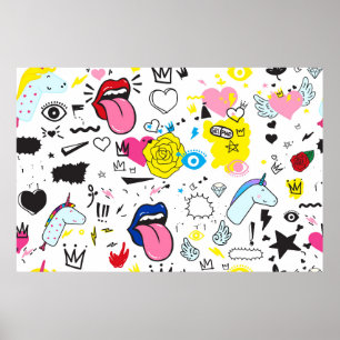 Universal trend hand drawing seamless pattern. Tre Poster