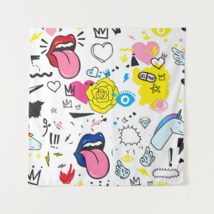 Universal trend hand drawing seamless pattern. Tre Tapestry