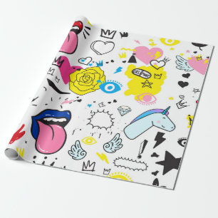 Universal trend hand drawing seamless pattern. Tre Wrapping Paper