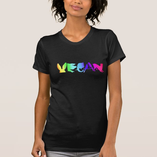 UNIVERSAL VEGAN SYMBOL RAINBOW ON WOMEN'S BLK LONG T-Shirt (Front)