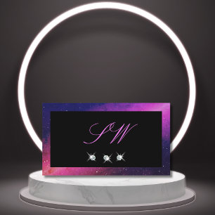 Universe Black Blue Pink Sparkle Diamonds Monogram Business Card