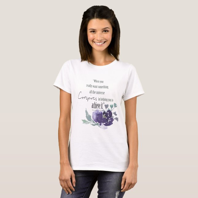 UNIVERSE CONSPIRES YOU TO ACHIEVE INK BLUE FLORAL T-Shirt (Front Full)