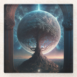 Universe Cosmic Tree Surreal Fantasy Art Glass Coaster