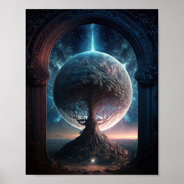 Universe Cosmic Tree Surreal Fantasy Art Poster (Front)