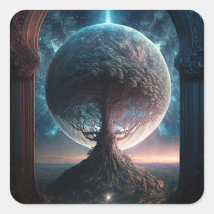 Universe Cosmic Tree Surreal Fantasy Art Square Sticker