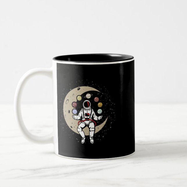 Universe Galaxy Astronaut Juggling Planet Solar Sy Two-Tone Coffee Mug (Left)