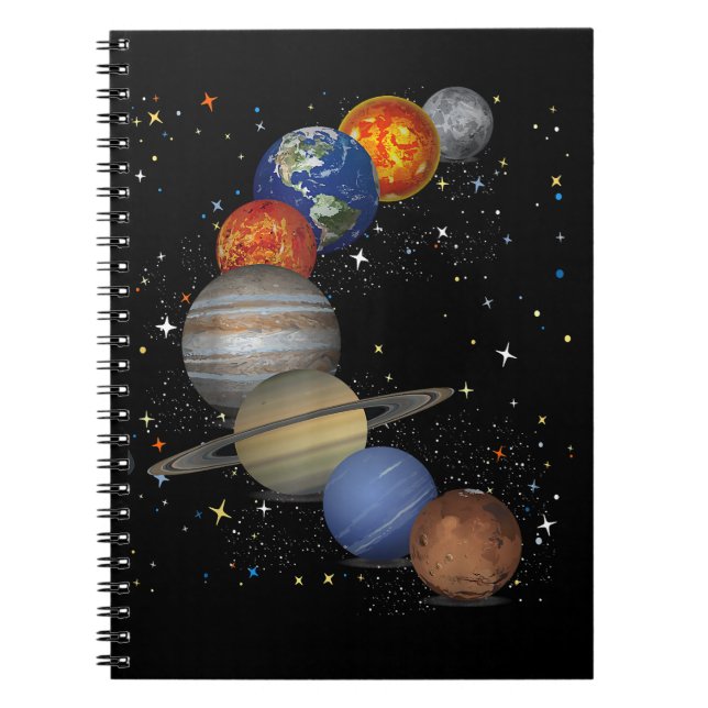 Universe Galaxy Planets Sun Astronomy Outer Space  Notebook (Front)