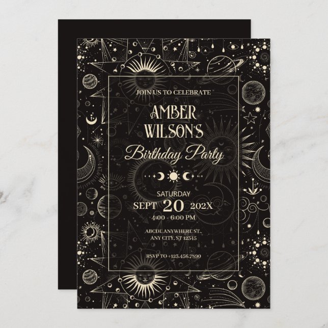 Universe mystical astrological moon sun birthday  invitation (Front/Back)