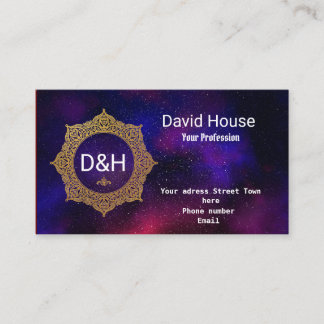 Universe Navy Blue Red Gold Elegant Arabesque  Business Card