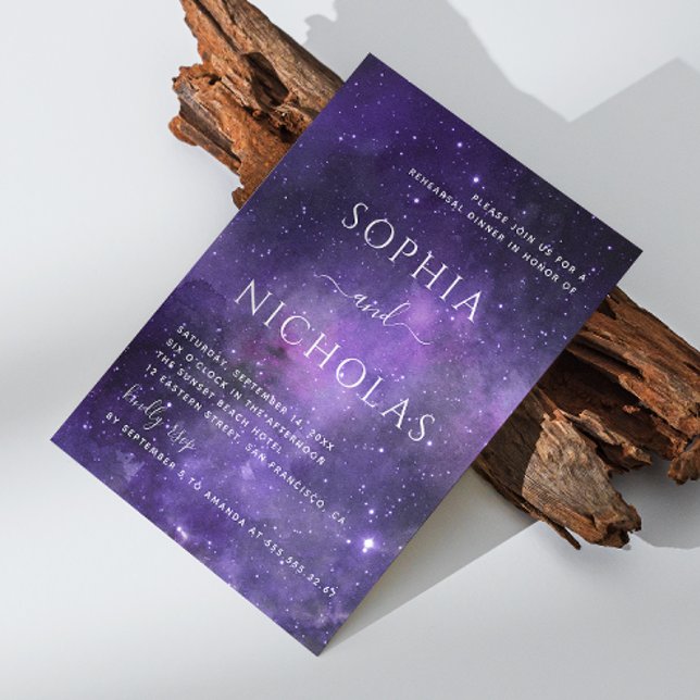 Universe night star. Purple space rehearsal dinner Invitation (Creator Uploaded)