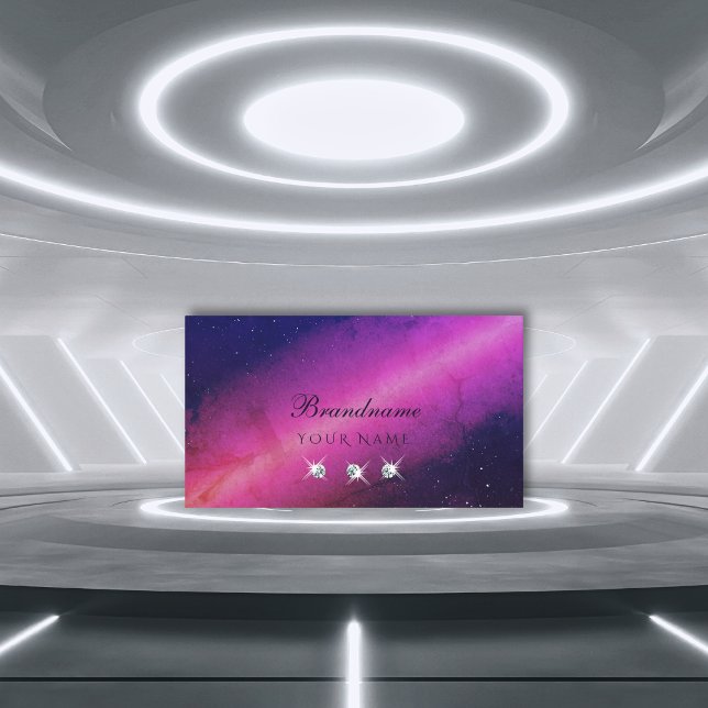 Universe Pink and Dark Blue Space Sparkling Jewels Business Card (Creator Uploaded)