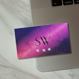 Universe Pink Dark Blue Sparkling Jewels Monogram Business Card