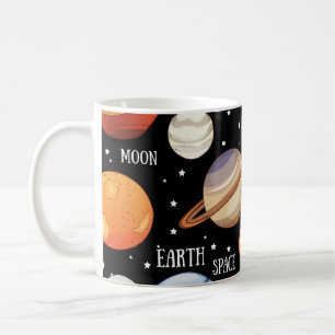 Universe, space, planets theme hand drawn design coffee mug