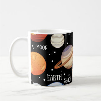 Universe, space, planets theme hand drawn design coffee mug