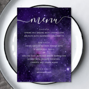 Universe stars. Purple space night script wedding Menu