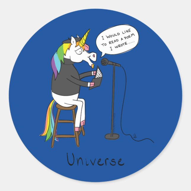 Universe Unicorn Reading Poetry Funny Stickers (Front)