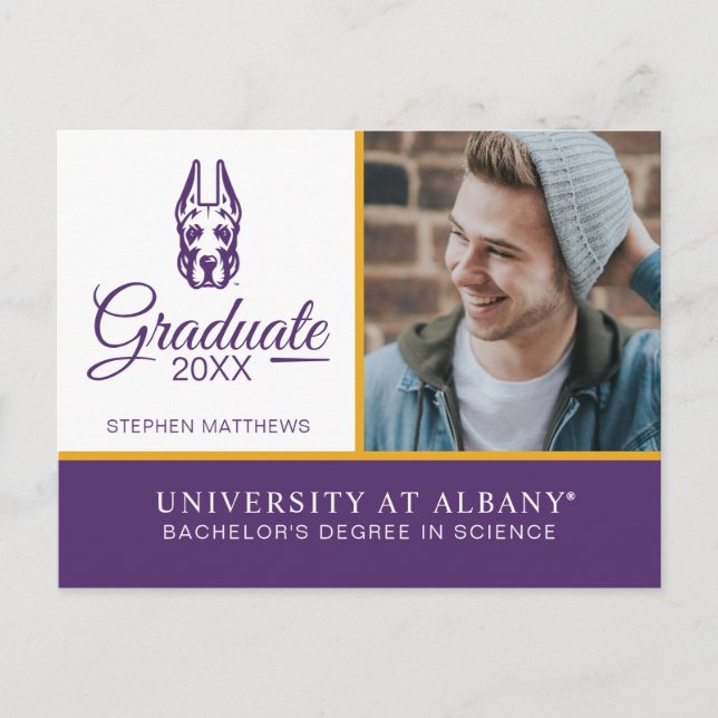 University at Albany Great Dane Mascot Head Announcement Postcard (Front)