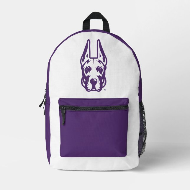 University at Albany Great Dane Mascot Head Printed Backpack (Front)