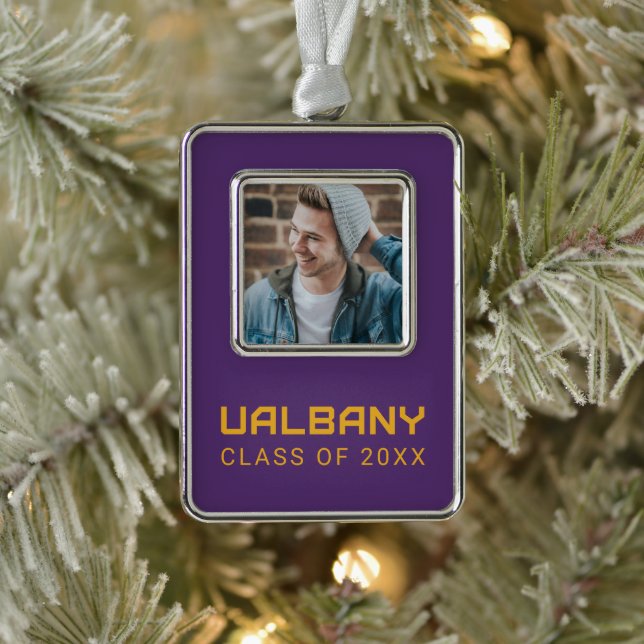 University at Albany Wordmark Silver Plated Framed Ornament (Tree)