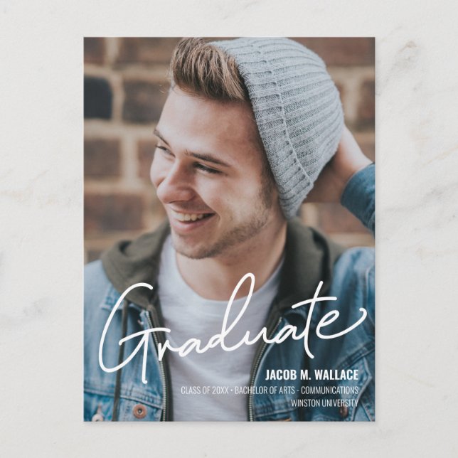 University College Male Graduate with Photo Announcement Postcard (Front)