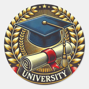 University Graduate Emblem with Cap and Diploma Classic Round Sticker