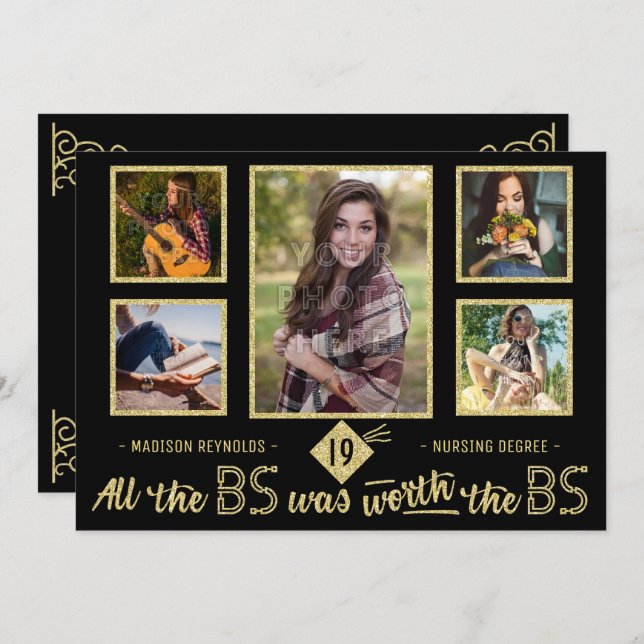 University Graduation Photo Bachelors Degree Party Invitation (Front/Back)