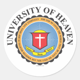 University of Heaven colourful school emblem Classic Round Sticker