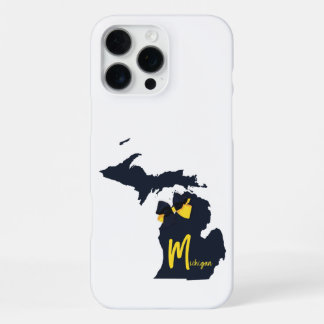 University of Michigan State Map Blue and Yellow iPhone 16 Pro Max Case