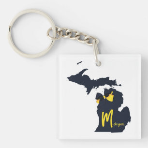 University of Michigan State Map Blue and Yellow Key Ring