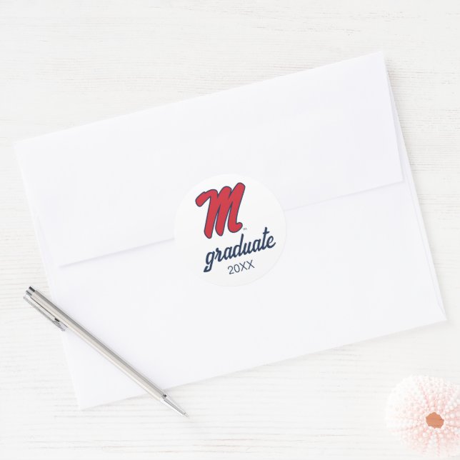 University of Mississippi | Script M Classic Round Sticker (Envelope)