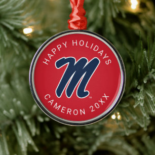 University of Mississippi Script M Metal Ornament
