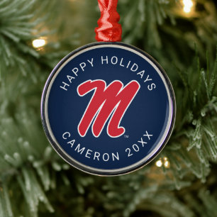 University of Mississippi Script M Metal Ornament