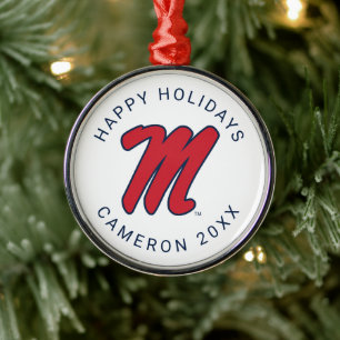University of Mississippi Script M Metal Ornament