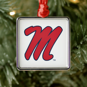 University of Mississippi   Script M Metal Ornament