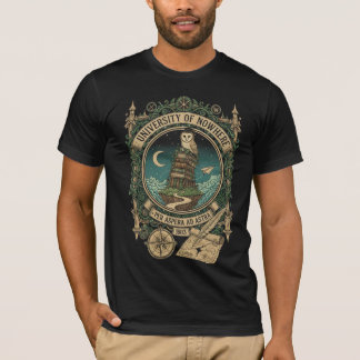 "University of Nowhere" Owl & Books Crest. T-Shirt