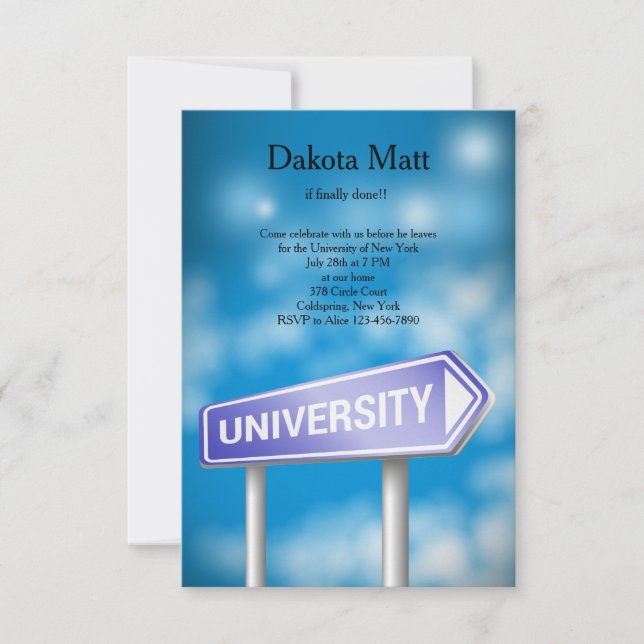 University Road Sign Party Invitation (Front)