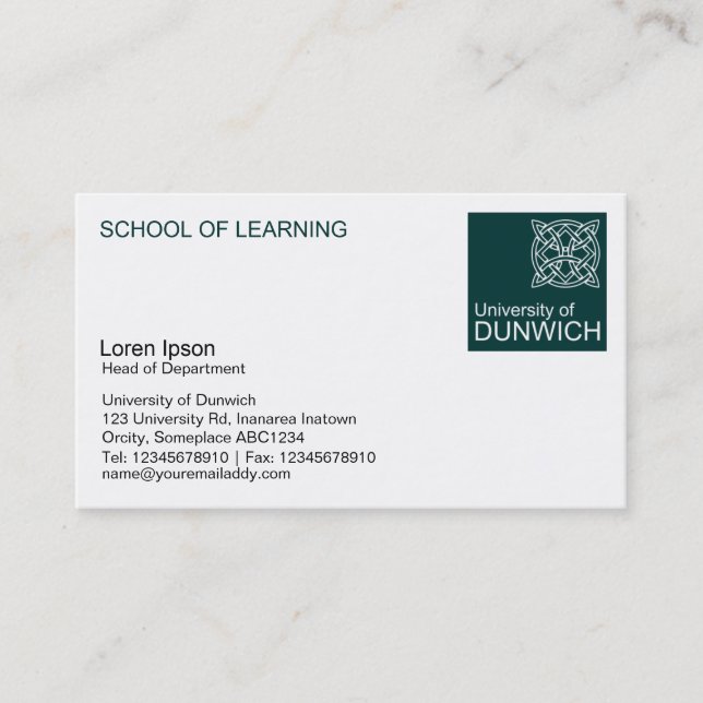 University Style - Dark Green Business Card (Front)