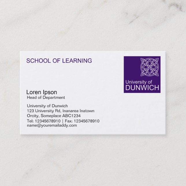 University Style - Deep Purple Business Card (Front)