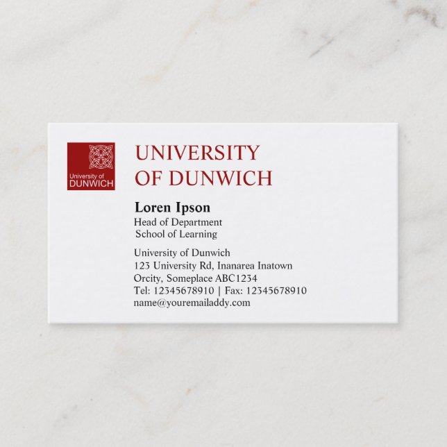 University Style - Maroon Business Card (Front)