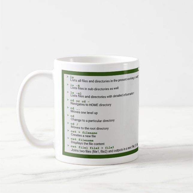 Unix Basic Commands Coffee Mug (Left)
