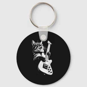 Unknown Designer Rock Cat Playing Guitar - Funny G Key Ring
