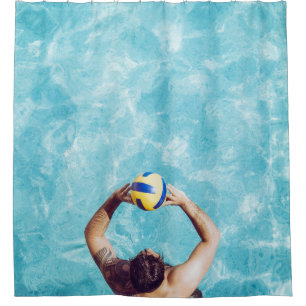 Unknown person playing beach volleyball shower curtain