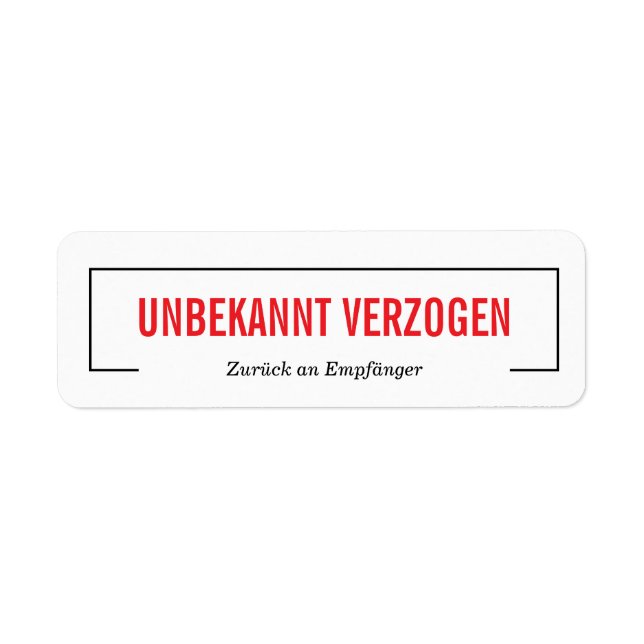 Unknown whereabouts return address label (Front)